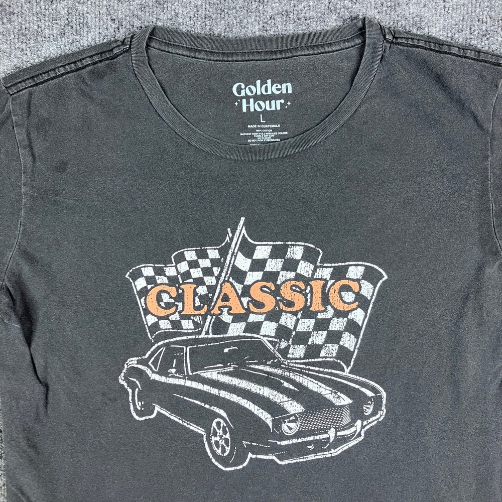 Golden Hour T-Shirt Womens L Black Classic Car Graphic Tee Retro Streetwear